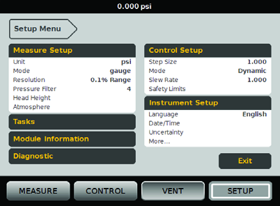 Pressure Controller/Calibrator Recursos do painel frontal Recursos do painel frontal Esta seção é uma referência para os recursos dos painéis frontal e traseiro e para a tela sensível ao toque da