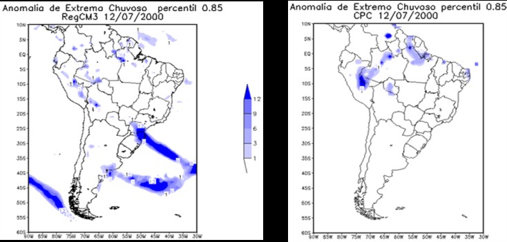 Figura 5 Anomalias de eventos extremos muito chuvosos para o dia 10 de julho de 2000 para dados de CONCLUSÕES Através da análise de ciclones extratropicais que atuaram sobre a Bacia do Rio da Prata,