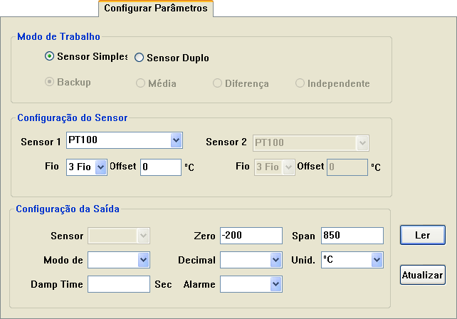 4.4.2 ENTRADA E SAÍDA 15 Aba Configurar Parâmetros Modo de Trabalho, apenas disponível nos transmissores que possuam duas entradas distintas de sensor.