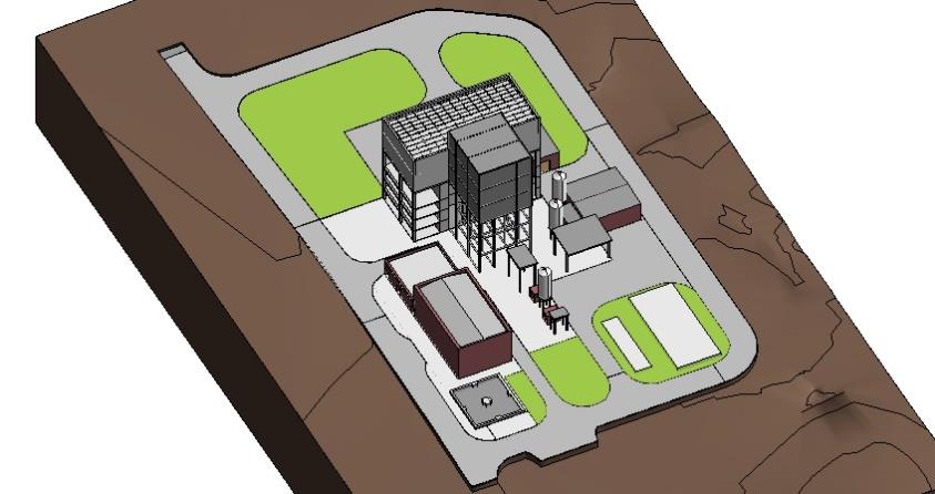 A empreitada é composta por diversos blocos edificados, identificados na Figura 14: Bunker, Ciclotérmico, Condensador, Cobertura da caldeira, Edifício de armazenamento, Edifício de estabilização de