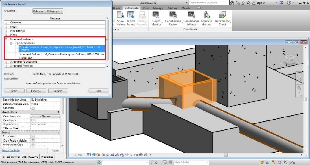 4.2.2. Conflitos Figura 35 Utilização de caixas de inspeção A modelação e inserção dos elementos da rede no modelo BIM são aparadas nas propriedades de parametrização associadas aos objetos modelados.