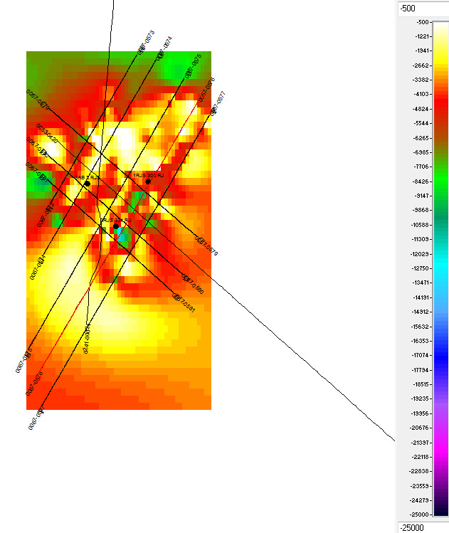 interpretando-se que o melhor reservatório apresentará valores de amplitude entre 2000 e 6000, representados no mapa de Average Absolute Amplitude pelas cores roxo e azul.