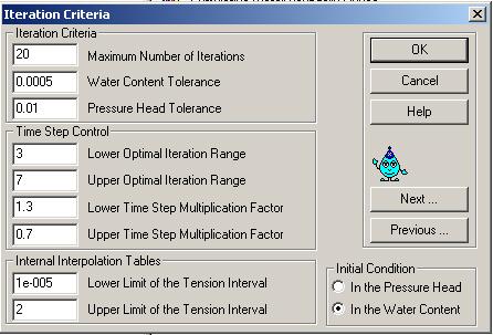 32 Figura 14. Tela de Informações temporais requeridas pelo software HYDRUS-2D. Para a simulação foi definido um número máximo de 2 iterações (Figura 15) e adotando a condição inicial em umidade.