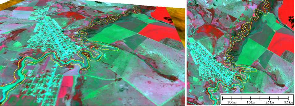 38 b) Município de Costa Rica Na Figura 5.11 tem-se um subset da Imagem IKONOS multiespectral sobre os dados SRTM em 3D View, no software Global Mapper.