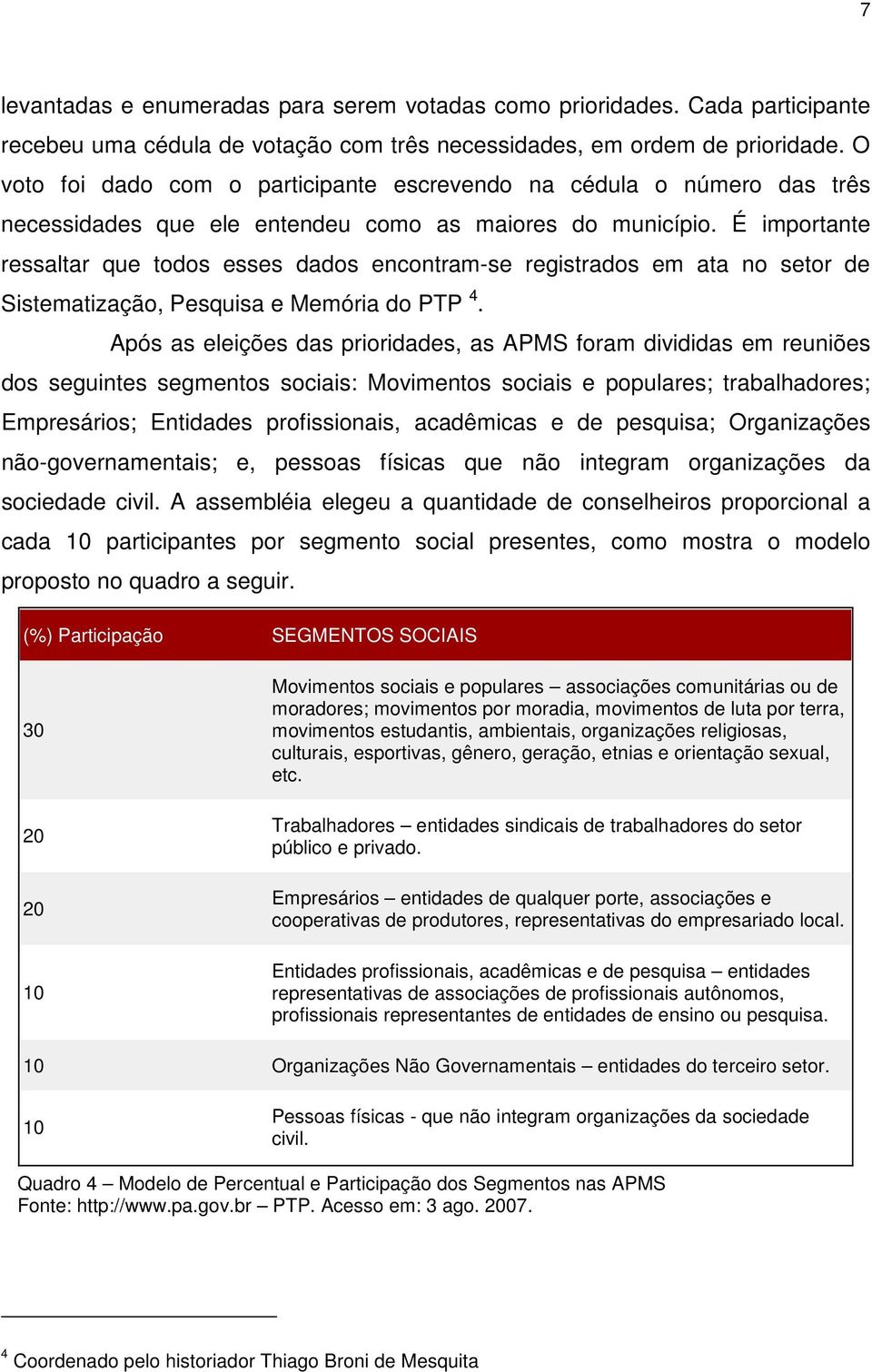 É importante ressaltar que todos esses dados encontram-se registrados em ata no setor de Sistematização, Pesquisa e Memória do PTP 4.