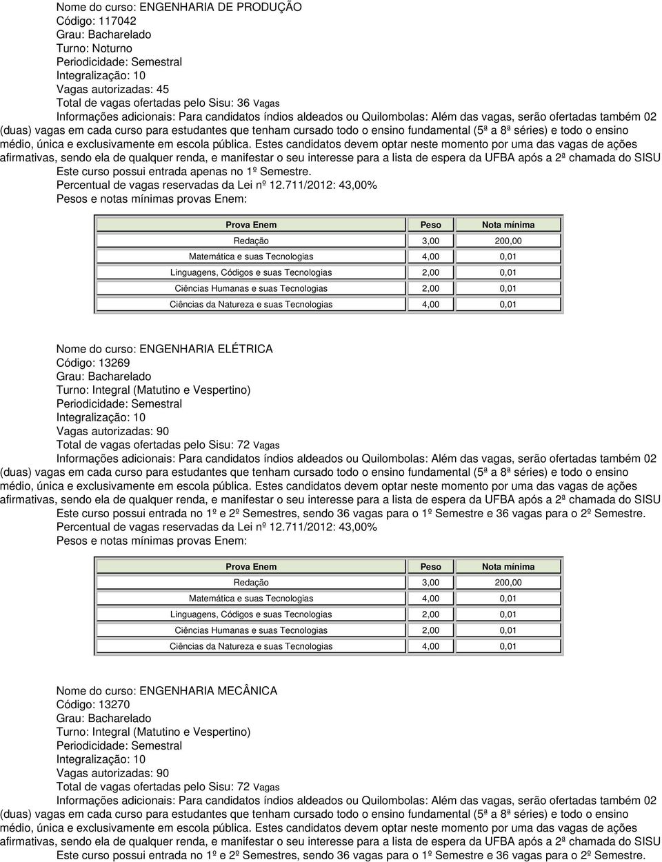 sendo 36 vagas para o 1º Semestre e 36 vagas para o 2º Semestre.