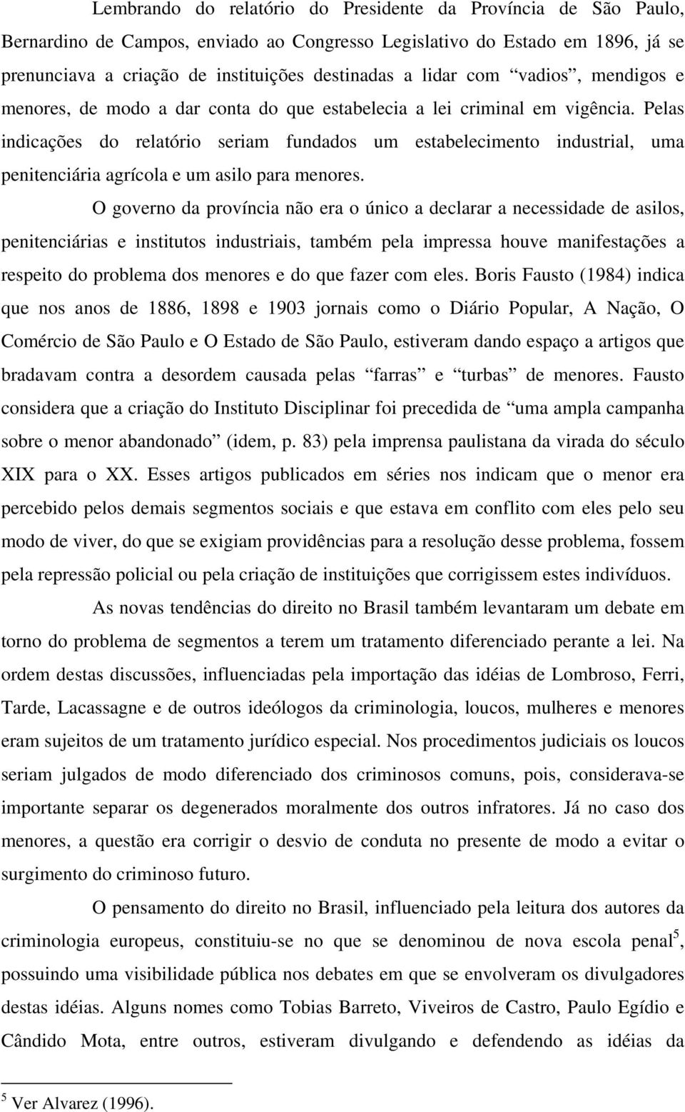 Pelas indicações do relatório seriam fundados um estabelecimento industrial, uma penitenciária agrícola e um asilo para menores.