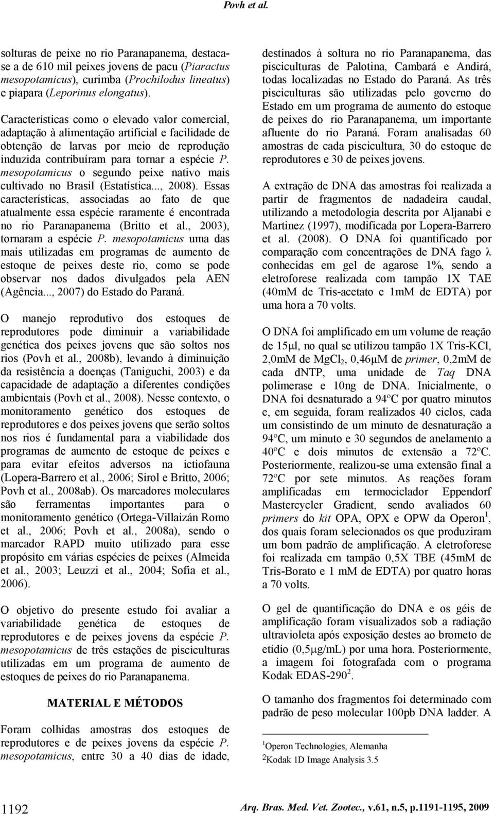 mesopotamicus o segundo peixe nativo mais cultivado no Brasil (Estatística..., 2008).