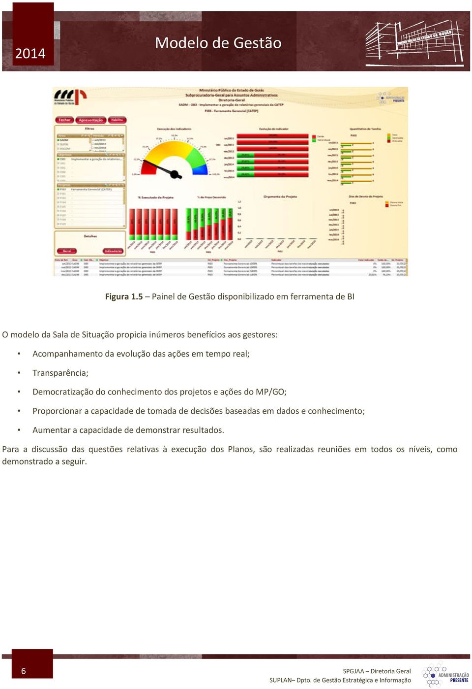 Acompanhamento da evolução das ações em tempo real; Transparência; Democratização do conhecimento dos projetos e ações do MP/GO;