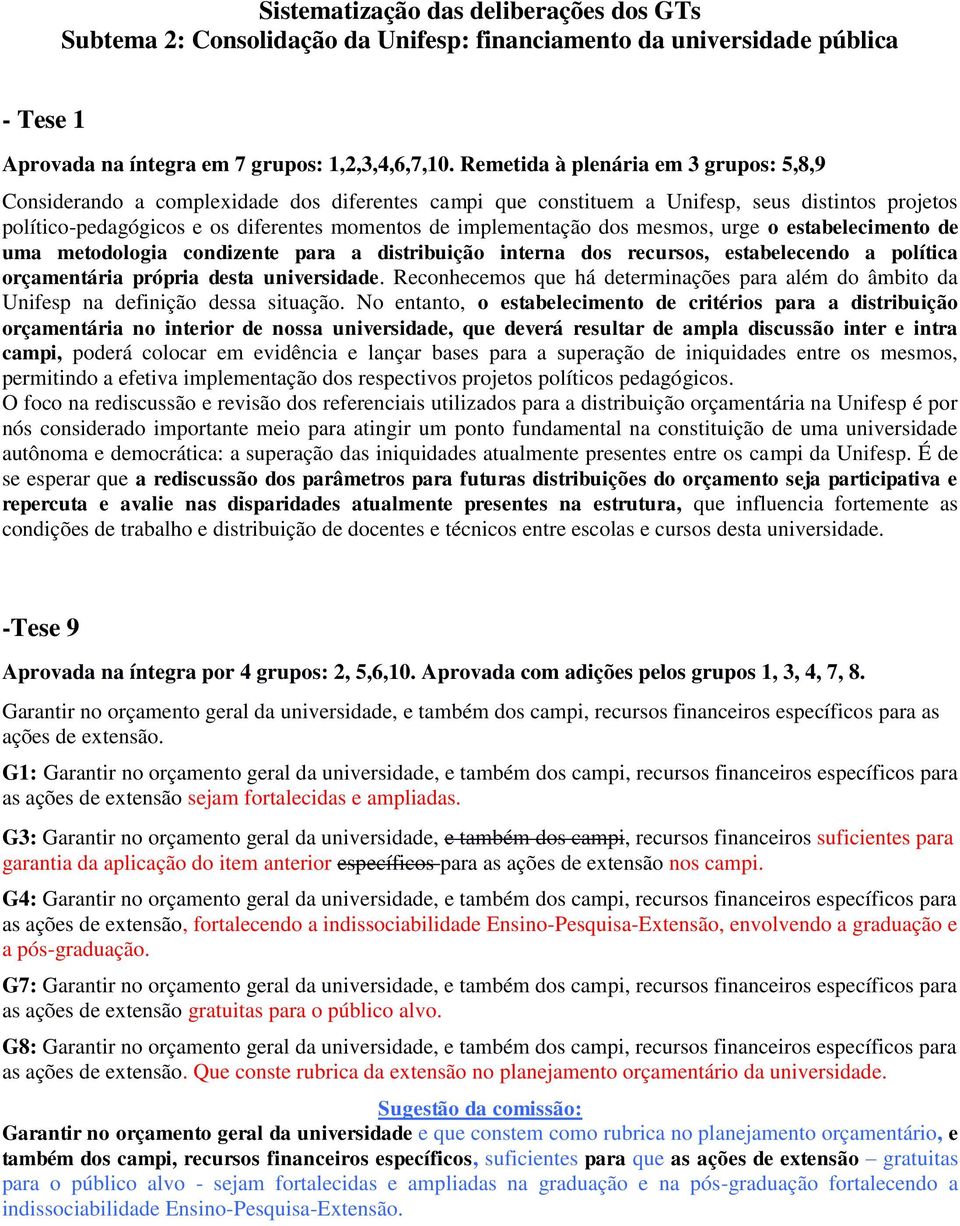 implementação dos mesmos, urge o estabelecimento de uma metodologia condizente para a distribuição interna dos recursos, estabelecendo a política orçamentária própria desta universidade.