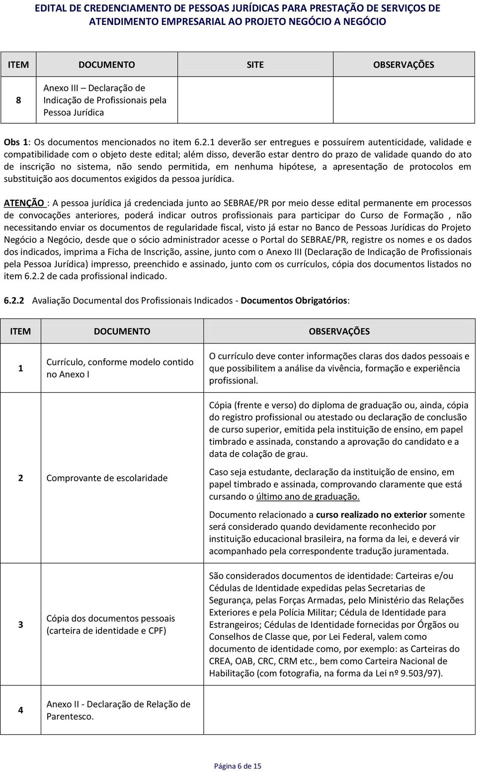 não sendo permitida, em nenhuma hipótese, a apresentação de protocolos em substituição aos documentos exigidos da pessoa jurídica.