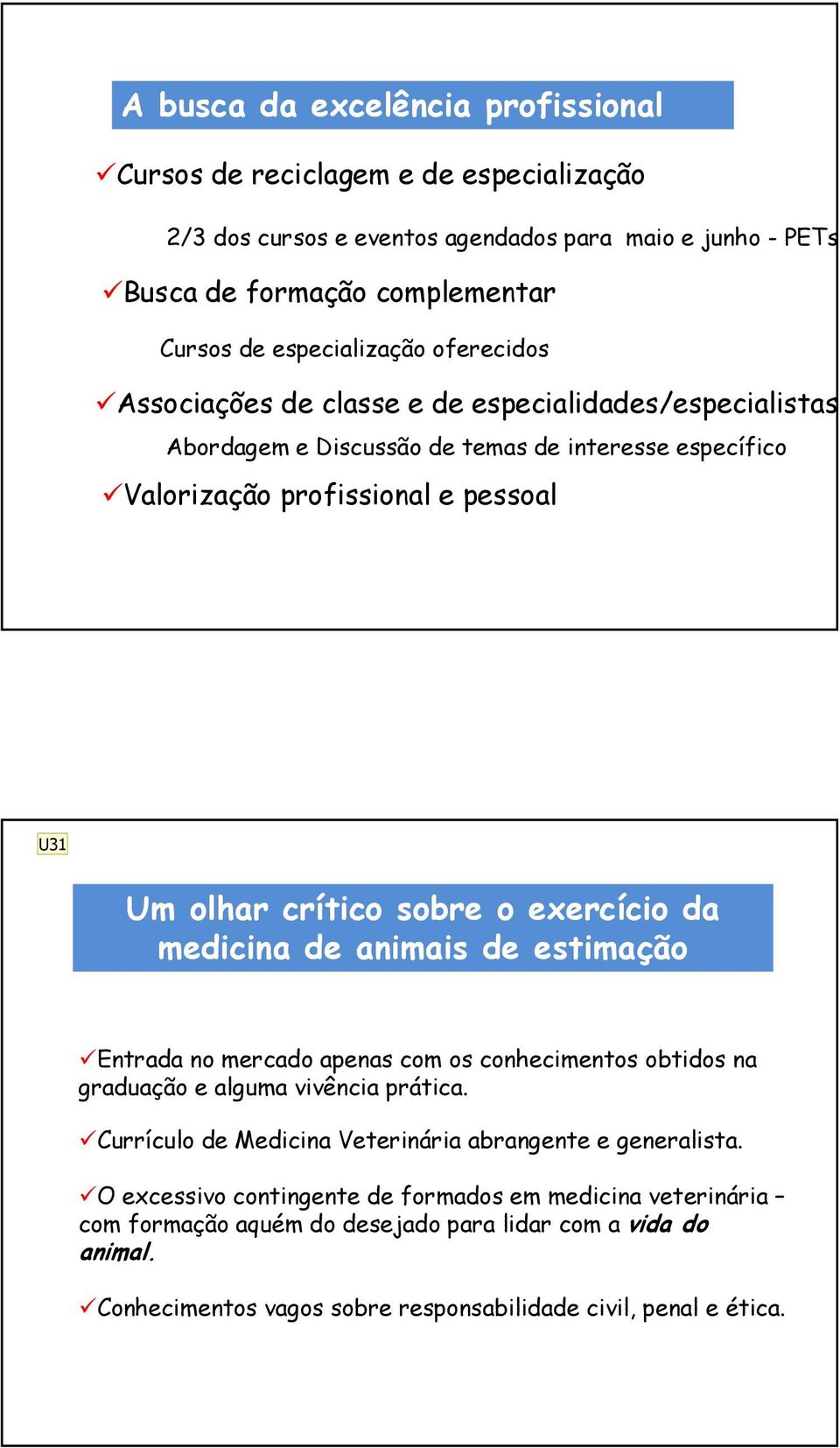 exercício da medicina de animais de estimação Entrada no mercado apenas com os conhecimentos obtidos na graduação e alguma vivência prática.