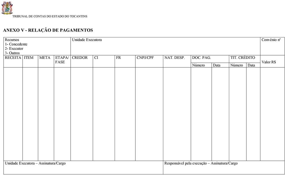 Convênio nº CREDOR CI FR CNPJ/CPF NAT. DESP. DOC. PAG. TIT.