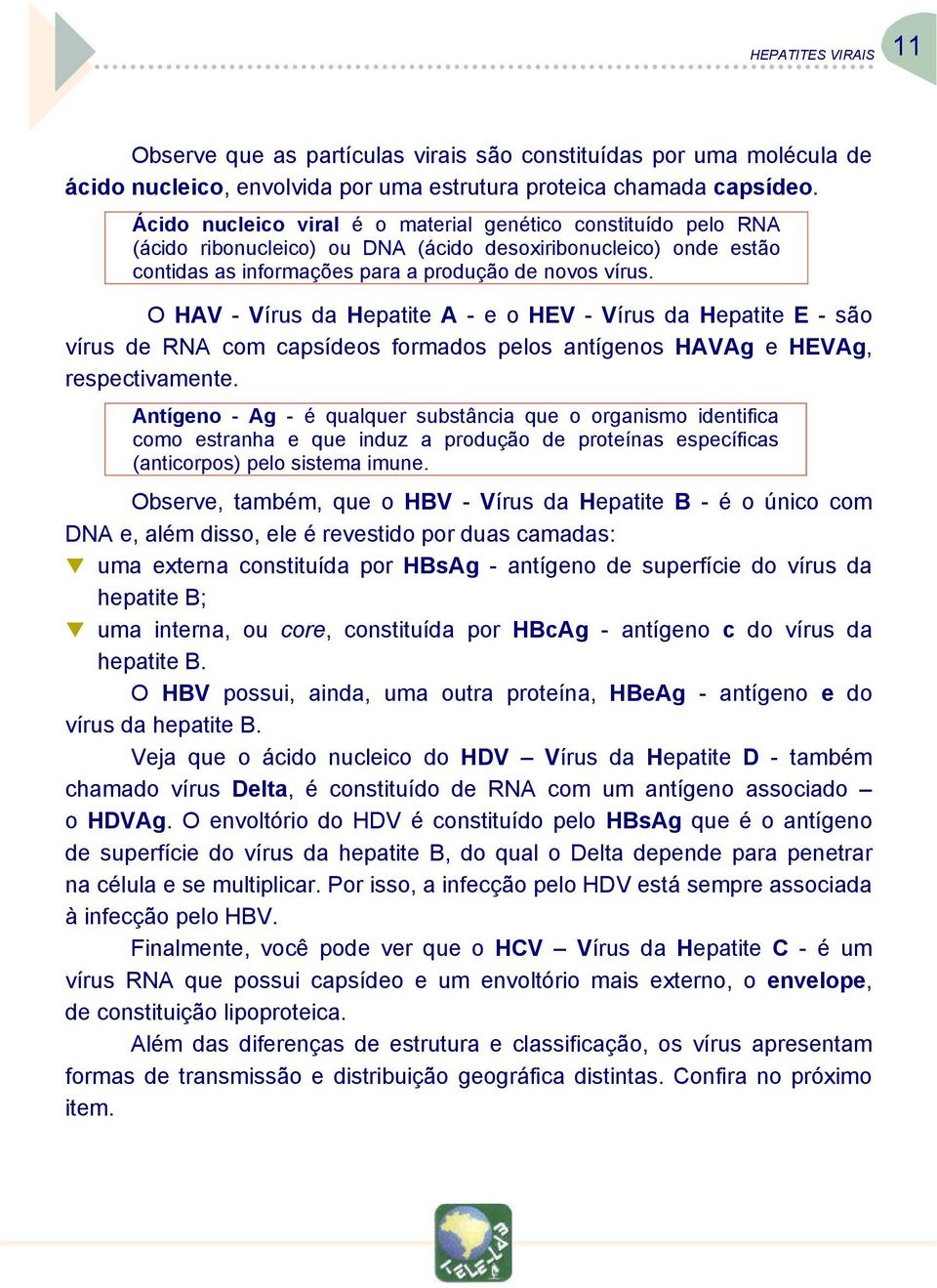 O HAV - Vírus da Hepatite A - e o HEV - Vírus da Hepatite E - são vírus de RNA com capsídeos formados pelos antígenos HAVAg e HEVAg, respectivamente.
