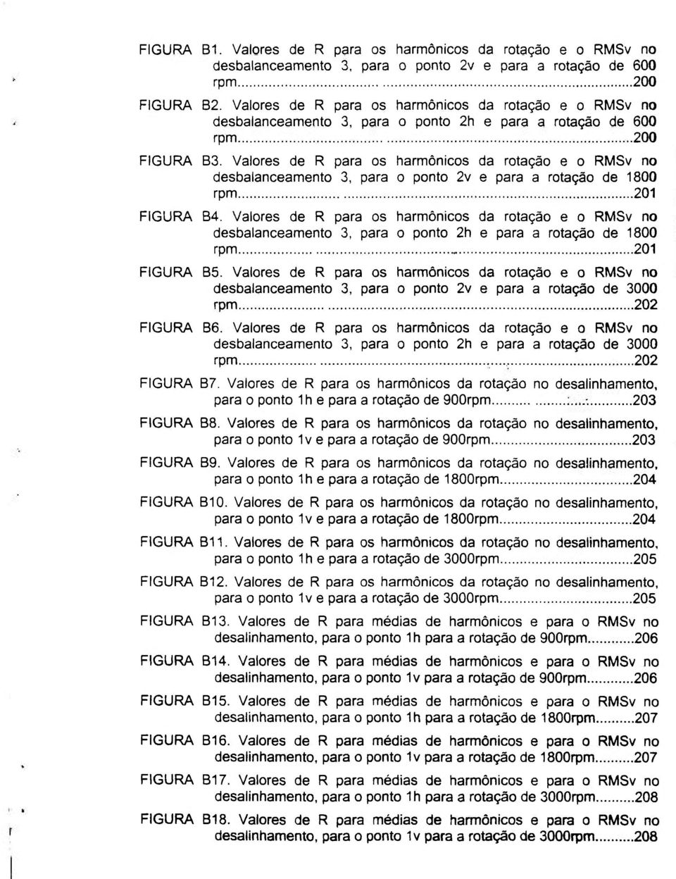 Valores de R para os harmónicos da rotação e o RMSv no desbalanceamento 3, para o ponto 2v e para a rotação de 1800 rpm 201 FIGURA B4.