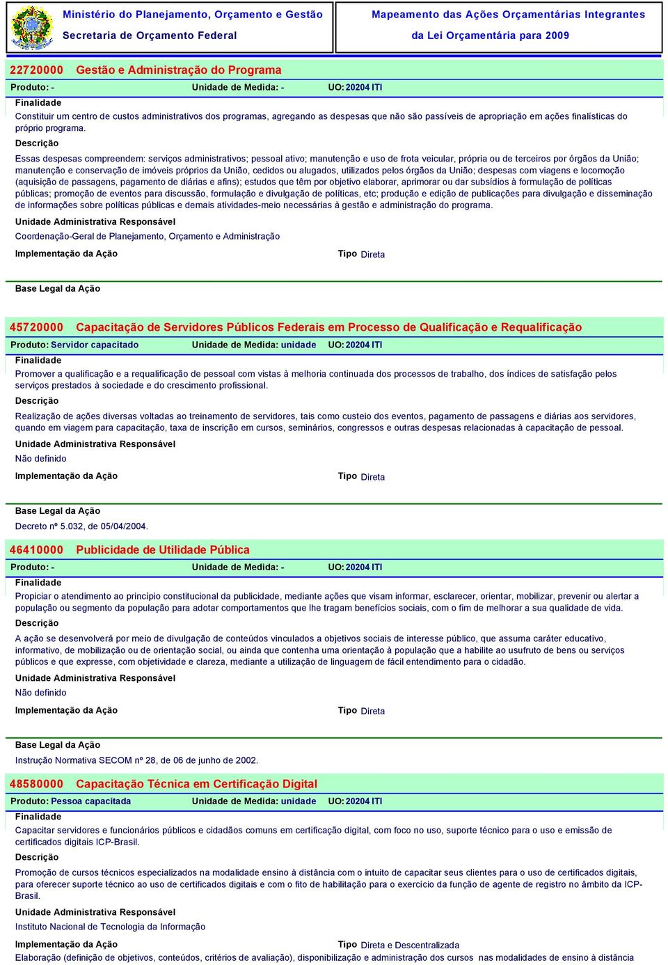 Essas despesas compreendem: serviços administrativos; pessoal ativo; manutenção e uso de frota veicular, própria ou de terceiros por órgãos da União; manutenção e conservação de imóveis próprios da