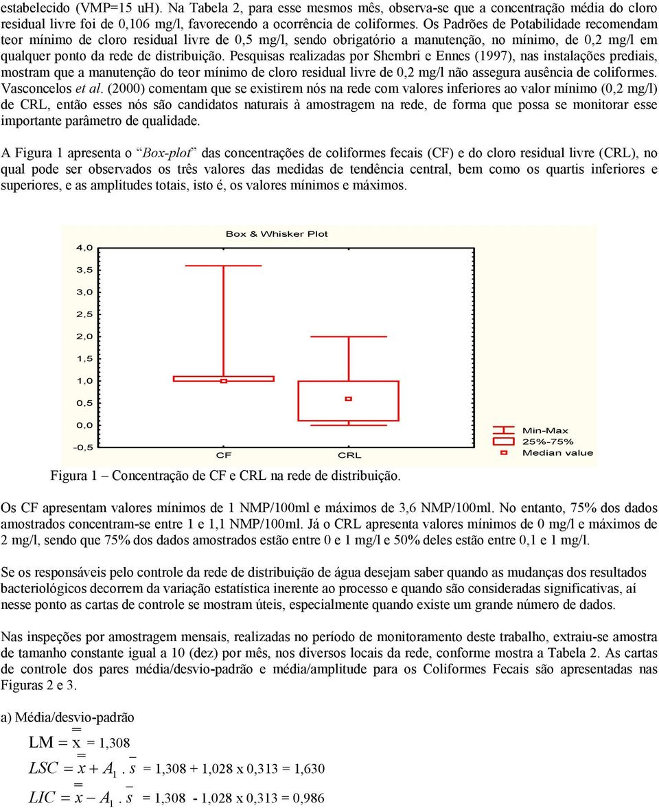 Pesquisas realizadas por Shembri e Ennes (997), nas instalações prediais, mostram que a manutenção do teor mínimo de cloro residual livre de 0, mg/l não assegura ausência de coliformes.