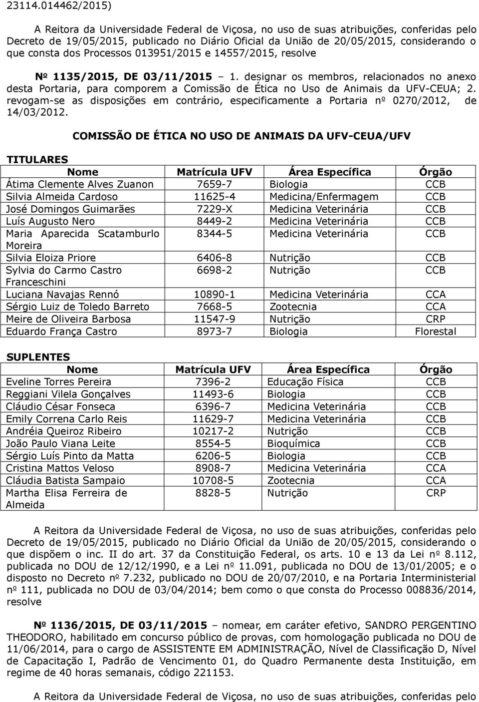 consta dos Processos 013951/2015 e 14557/2015, resolve N o 1135/2015, DE 03/11/2015 1.