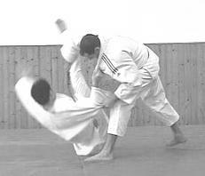 Hipótese 2: Kuchiki-daoshi ou Kibisu-gaeshi Ainda quando o Uke avança a perna direita para defender, reagindo simultaneamente para trás, tentando contrariar o movimento de rotação do Tori, este pode