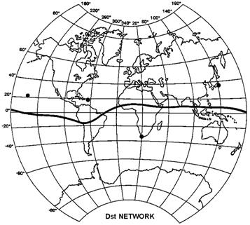 29 Figura 3.9 Rede de observatórios do índice Dst. FONTE: Dst Index (1991).