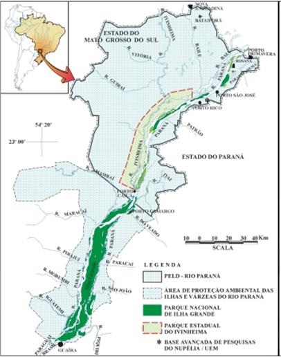 Figura 01: Localização da Área de Pesquisas de Longa Duração da planície alagável do rio Paraná (PELD - Rio Paraná) e localização das unidades de conservação existentes nessa região.