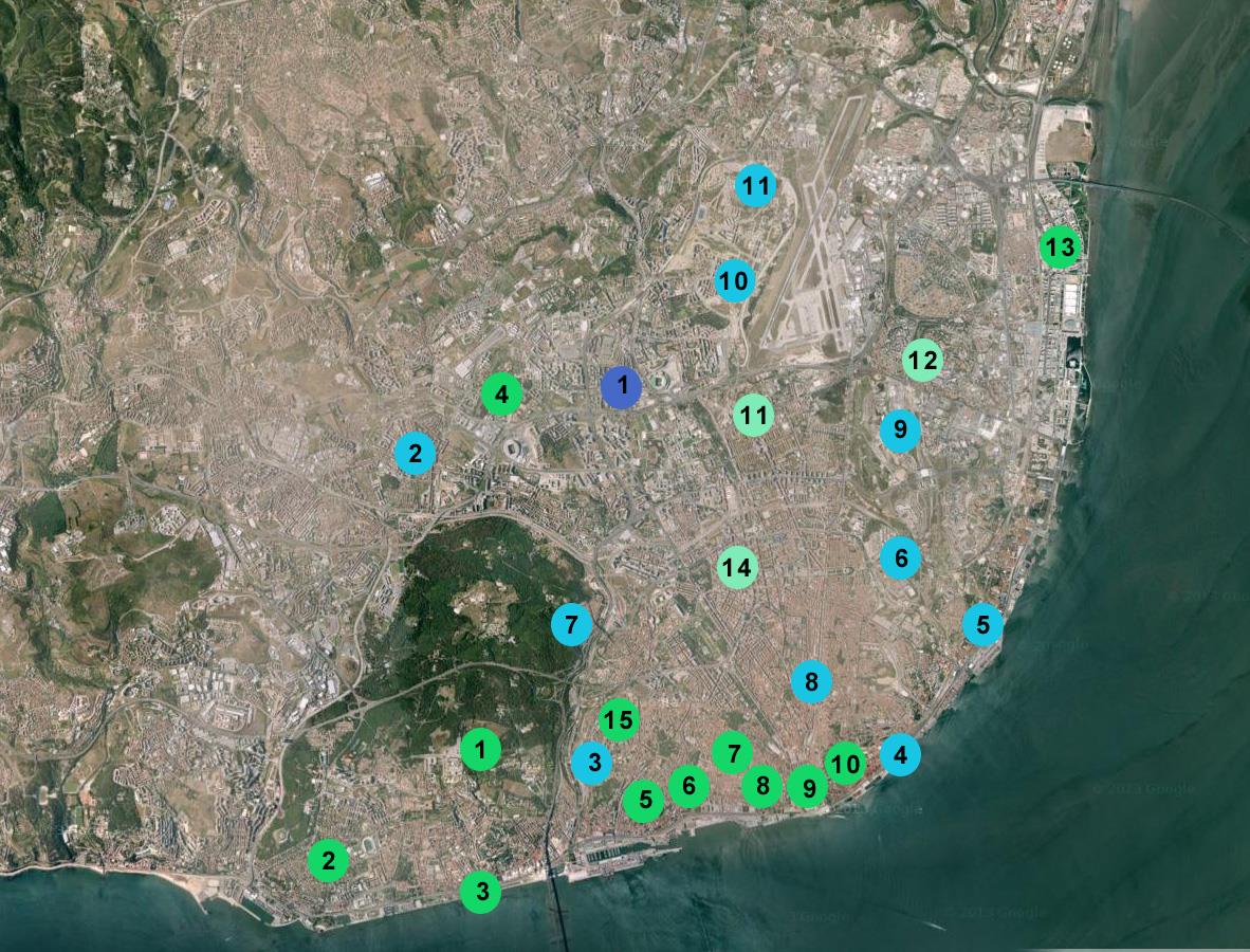 LISBOA PAISAGENS URBANAS MAIS E MENOS QUALIFICADAS (SEGUNDO PAINEL DE PERITOS) 17 MAIS QUALIFICADAS (VERDE): 1 - MONSANTO 2 - RESTELO 3 - ZONA RIBEIRNHA (BELÉM) 4 - CARNIDE 5 - LAPA 6 - MADRAGOA 7 -