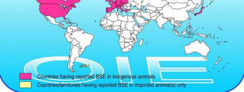 ??? BOI A PASTO MERCADO EXTERNO (VACA LOUCA - bse) Distribuição geográfica de países que reportaram no mínimo