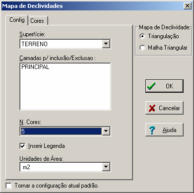 Figura 3.1 Configurando Mapa de Declividades. No momento em que o quadro anterior é aberto, a guia Config é automaticamente selecionada.