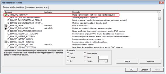 Figura 7 Acelerador de teclado para marcar o arquivo como fora do projeto. Figura executivo.