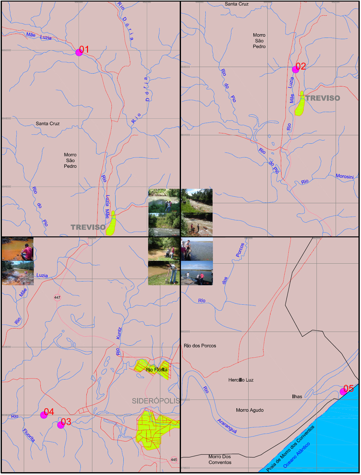 36 Figura 4 - Localização e ilustração em destaque dos pontos de coleta de sedimento da Bacia Hidrográfica do Rio Araranguá Fonte: Da Pesquisadora.