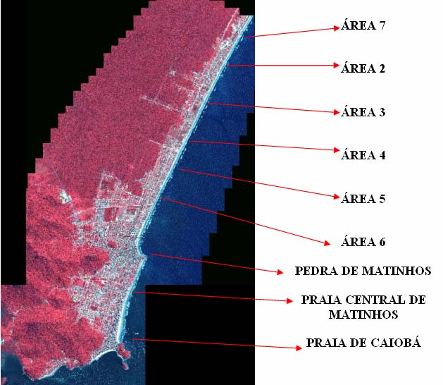 A área onde foram realizados os estudos localizam-se na faixa litorânea do Município de Matinhos, compreendidas entre as coordenadas de Latitude 25 48 23 S e Longitude 48 31 46 WGr e Latitude 25 44