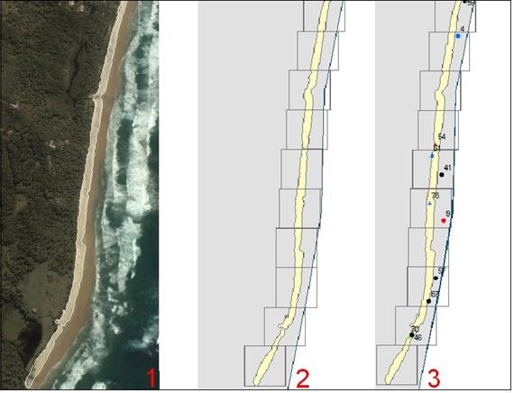 Figura 5 Ilustração das etapas de confecção dos mapas das praias monitoradas.