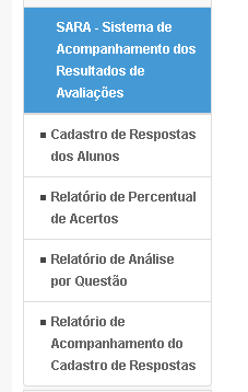 Passo 1.3 - No menu lateral você encontrará um espaço "Professor". Neste espaço procure o ícone "SARA - Sistema de Acompanhamento dos Resultados das Avaliações", conforme indicado na figura abaixo.