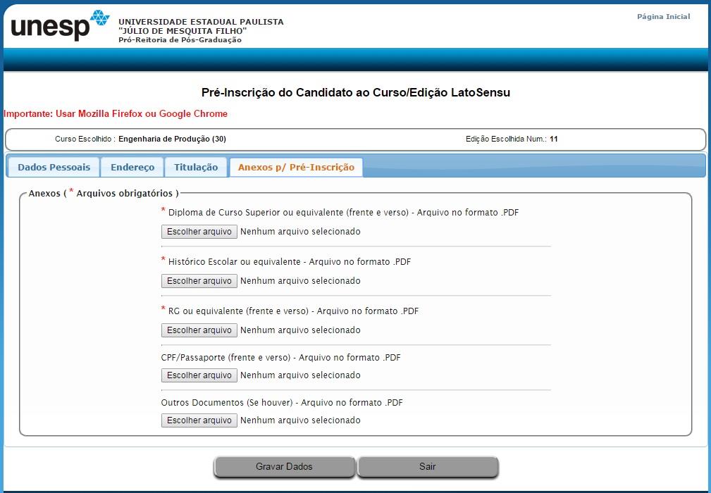 10º PASSO: Após preencher os dados da aba Endereço, clique na aba Titulação e preencha os dados solicitados, conforme tela ao lado.