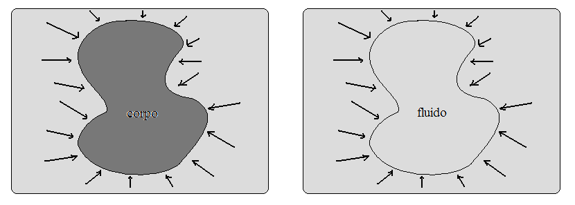 Em particular, se todo o espaço ocupado pelo corpo fosse substituído por fluido idêntico ao fluido onde ele está imerso, o sistema continuaria em equilíbrio (veja a figura abaixo).