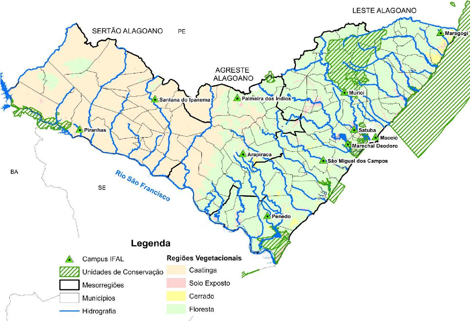 Figura 9: Biomas e unidades de conservação ambiental no Estado de Alagoas. Fonte: IMA; IBGE. Elaboração: FGV 1.3.