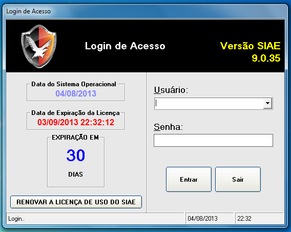 Após a instalação e configurações descritas nesse manual, a tela de login será visualizada conforme imagem abaixo: Login = Supervisor Senha = 123456 Atenção!