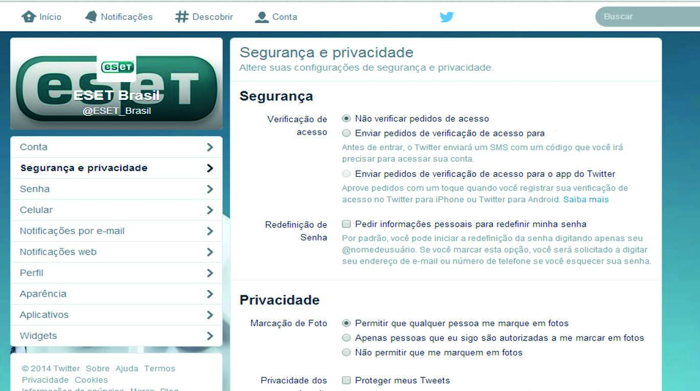 Twitter Para ativar a dupla autenticação no Twitter deve-se seguir o procedimento abaixo: 1) Clicar no ícone com formato de engrenagem localizado na parte superior direita do site.