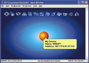 4. Usando o Adaptador Bluetooth 1. Duplo clique no ícone de bluetooth na área de notificação de sua Barra de Tarefas. 2. Clique no globo laranja para procurar por dispositivos Bluetooth. 3.
