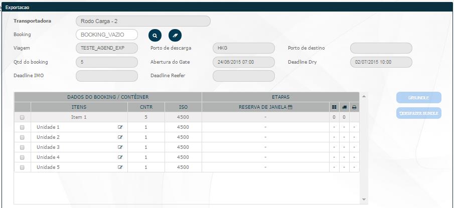 2 Cadastro das informações detalhadas do contêiner O usuário poderá cadastrar os dados detalhados do contêiner clicando no ícone em forma de lápis a esquerda da unidade na