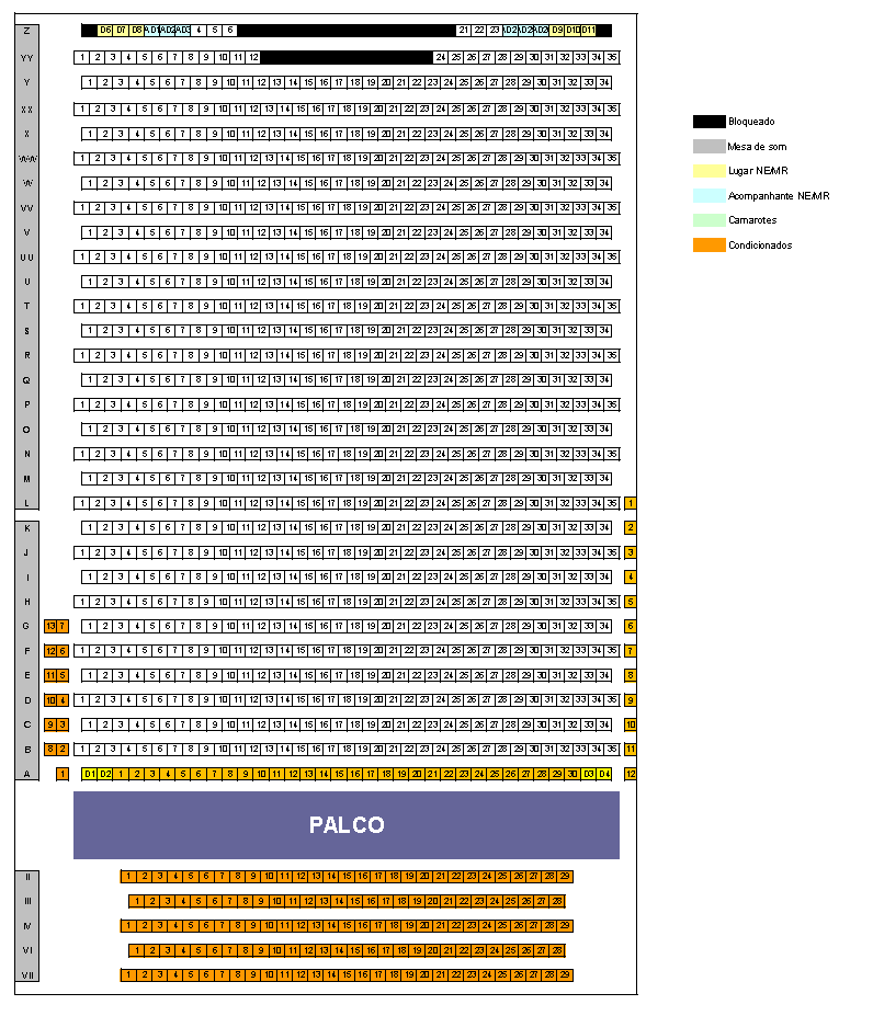 2.2. PLANTA DE LUGARES SENTADOS / SEATING PLAN KEY: Bloqueado/Locked Mesa de Som/Sound desk Lugar NE MR/Special mobility place Acompanhante NE MR