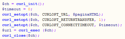 Ainda sobre o uso da linguagem PHP, foi utilizada a biblioteca client URL ou simplesmente curl (THE PHP GROUP, 2014), uma biblioteca bem específica para casos em que se precisa trabalhar obtendo