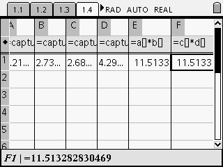 Passo 4: Peça aos estudantes para avançarem até à página 1.4 e configurarem a folha de cálculo para recolher automaticamente cada comprimento.