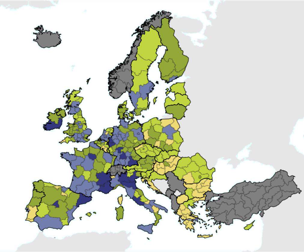 grande hinterland da Europa: o PIB das regiões Os grandes sistemas portuários multi-port-gateway estão na proximidade das regiões com maior dinamismo económico, em termos de produto interno bruto: