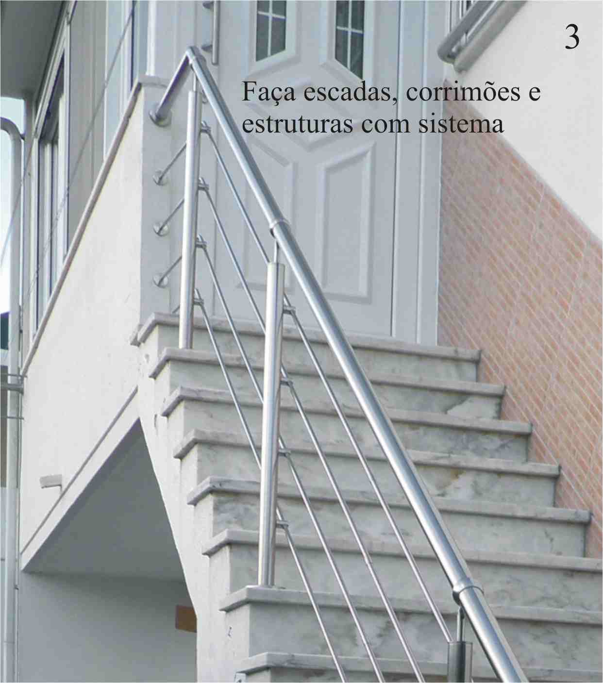 Encaixar em vez de soldar Não há limites à imaginação quer se trate de escadas ou corrimãos direitos, curvas,sinuosos ou inclinados, inúmeras possibilidades de resolver qualquer problema de segurança