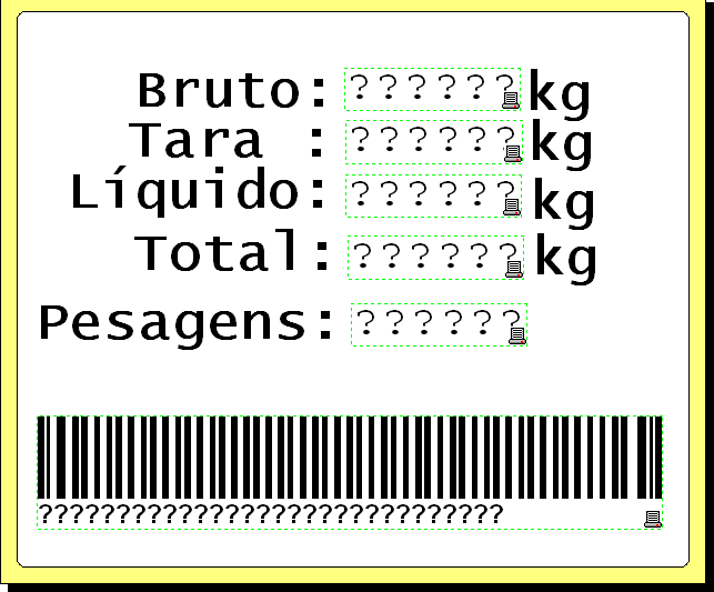 Exemplo de formato de etiqueta: 7.2.3. Configurando o indicador: O parâmetro b do menu de calibração deve estar em 9600 e o parâmetro ADS deve ser alterado para 99.