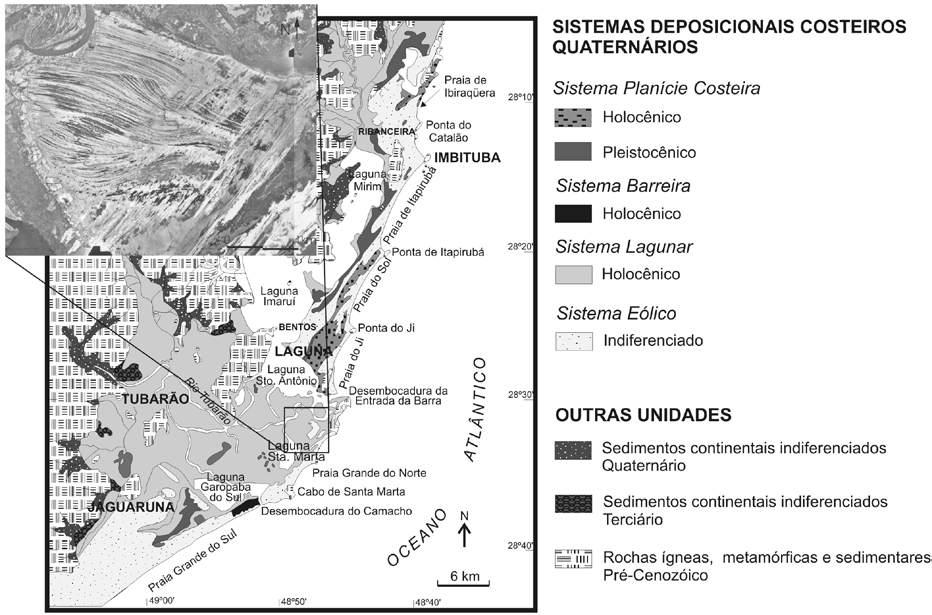 Ana Paula Burgoa Tanaka et al. Figura 1 - Localização da planície retrobarreira de Campos Verdes e integração com os sistemas deposicionais entre Jaguaruna e Imbituba (SC).