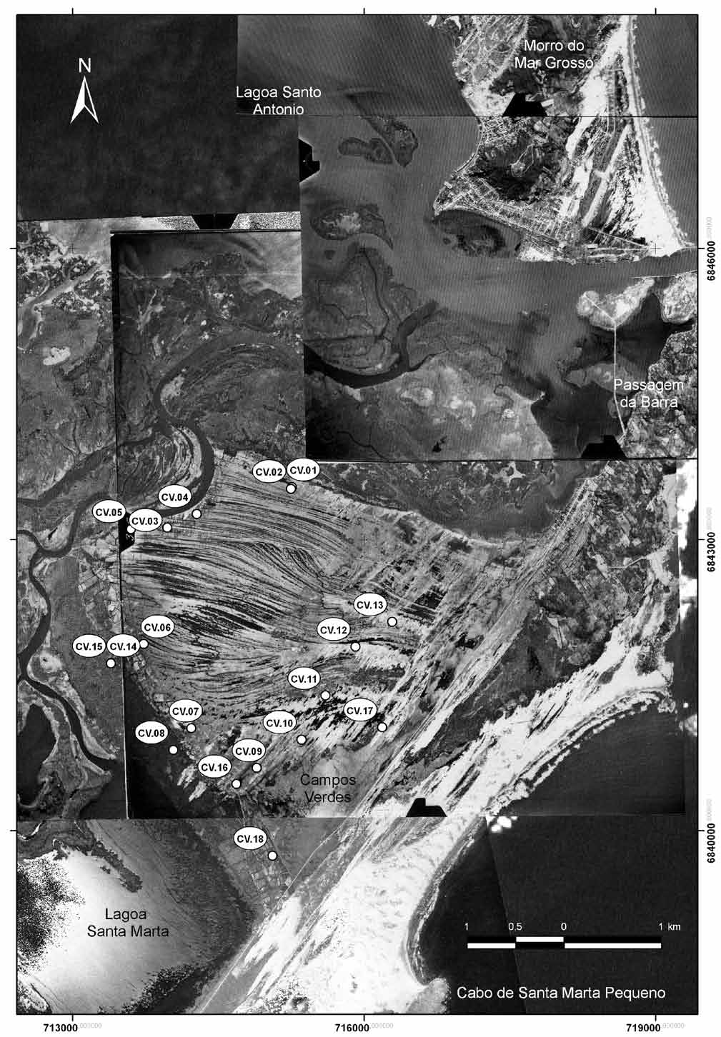 A planície costeira holocênica de Campos Verdes (Laguna, SC): evolução sedimentar inferida a partir de georradar (GPR), granulometria e minerais pesados Figura 2 - Distribuição dos pontos de