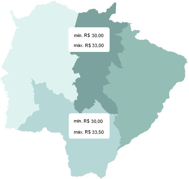 SOJA NORTE Min: R$ 43,5 Máx: R$ 48,5 Os preços pagos aos Produtores Rurais na região Norte do Estado neste mês de março variaram entre a mínima de R$ 43,5 no dia 1/3 no município de Chapadão do Sul e