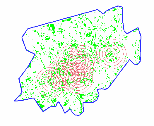 68 800 1000 m. A partir daí foram obtidos o número de polígonos e a área total de áreas verdes arbóreas para cada uma das classes de distância (Figura 3).